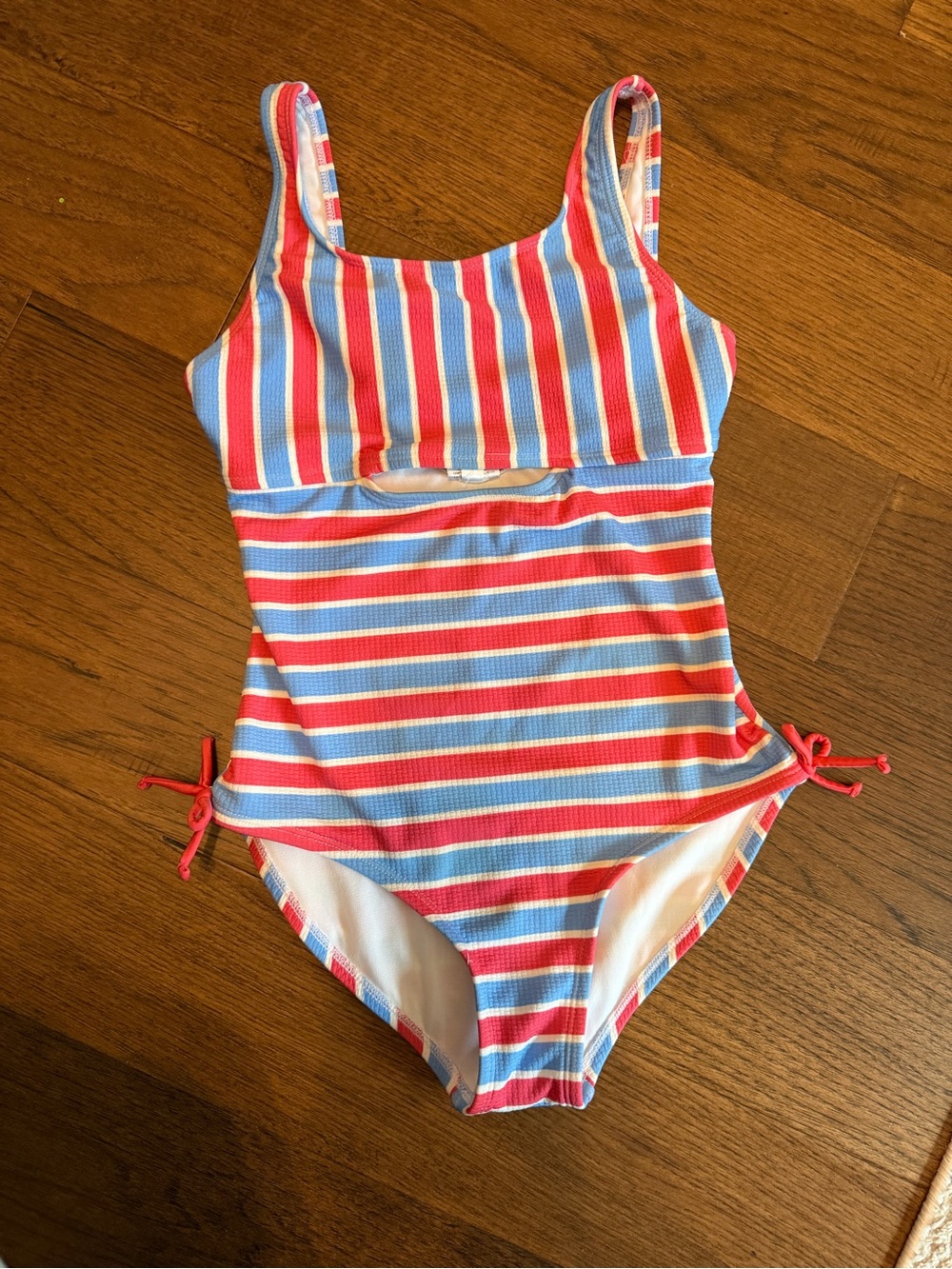 art class Coral, Blue & White Striped Girls' One-Piece Swimsuit